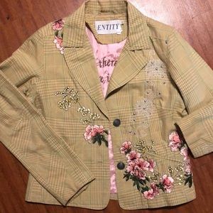 ANTHROPOLOGIE ENTITY Embroidered Floral Blazer‎ O21!